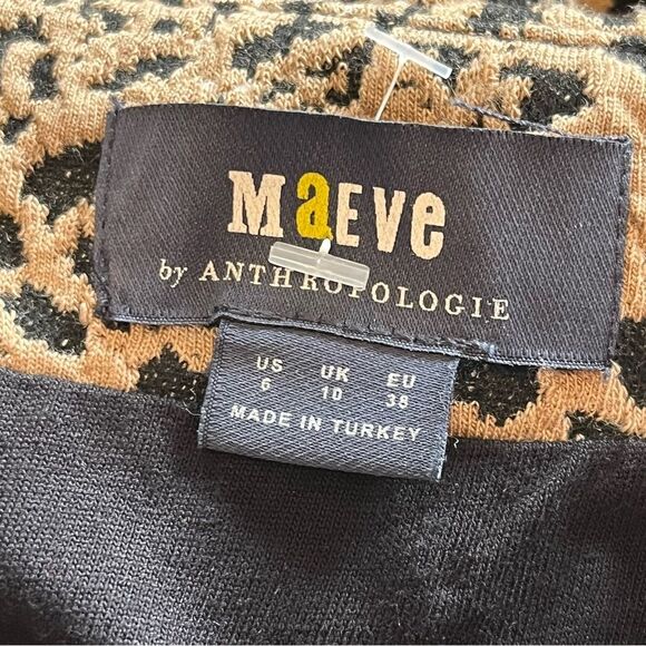 Anthropologie Maeve Knit Cut-Out Bow Tie Leopard Animal Print Dress Size 6 - Picture 7 of 9